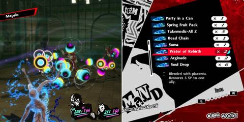 The Player Using A Spell & SP Restoration Items In The Menu 