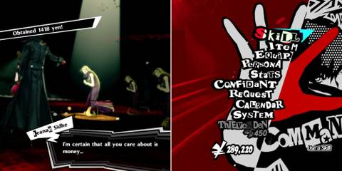 The Player Interrogating A Shadow & The Player's Inventory With Yen Count