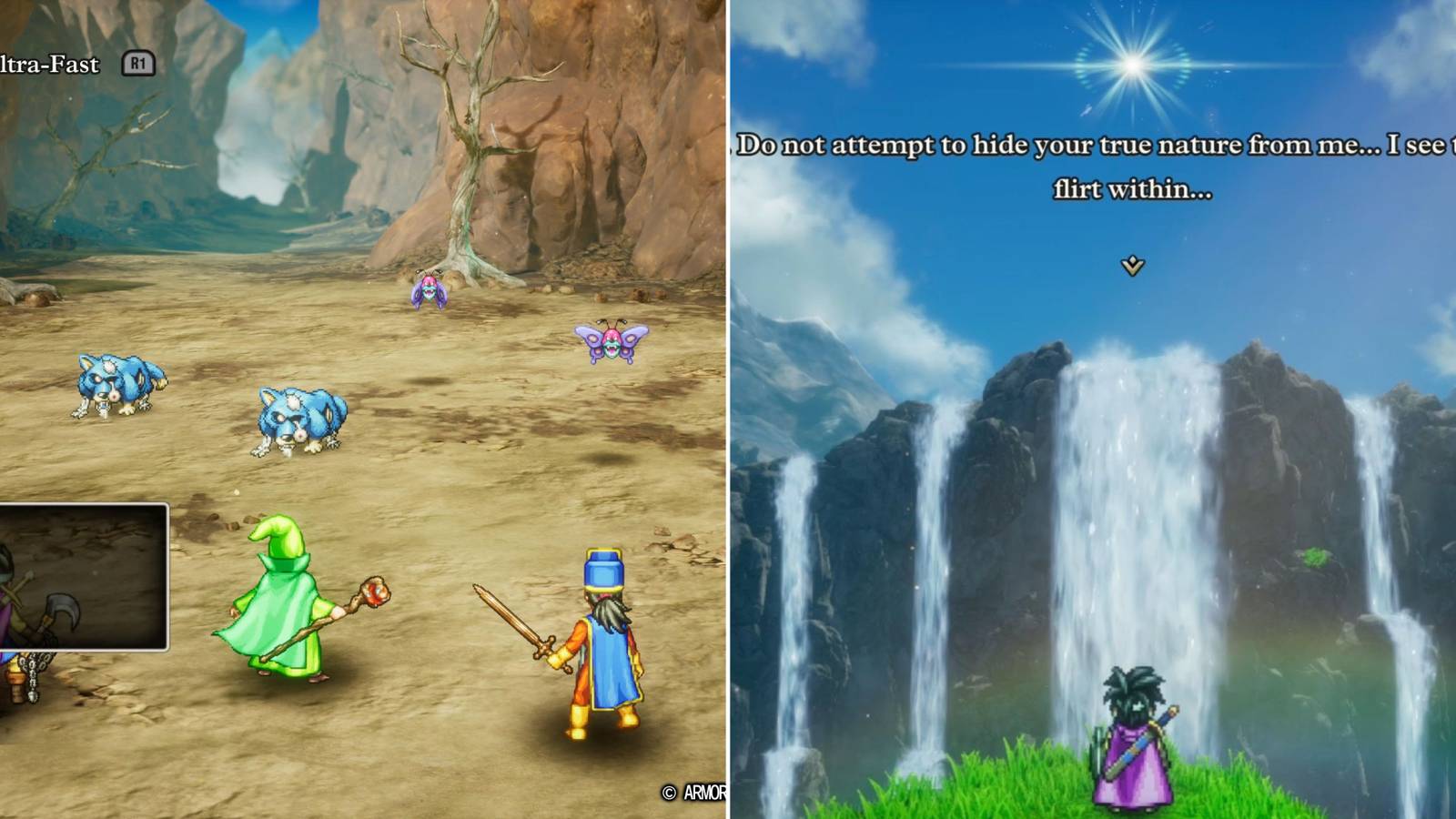 The Party Fighting Monsters & The Protagonist During The Personality Quiz