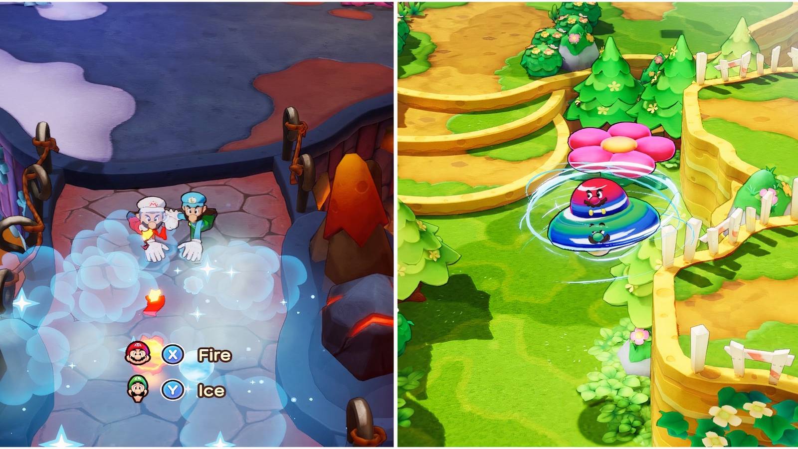 Using Fire & Ice and UFO Spin Bros. Moves in Mario & Luigi Brothership