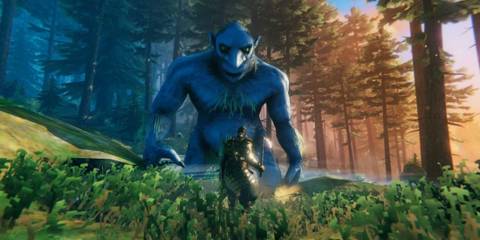 Valheim Player Facing Off Against Troll In Forest