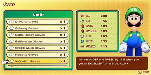 Validation Gloves accessories in Mario & Luigi Brothership