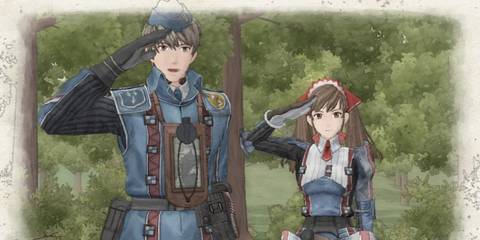Welkin and Alicia saluting in Valkyria Chronicles