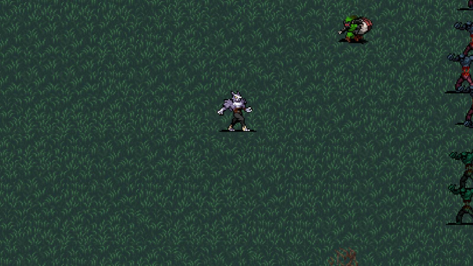 Vampire Survivors Ode to Castlevania Secrets: Cornell in full werewolf form faces off a gnome and several zombies.