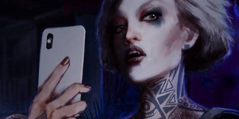 Vampire the Masquerade Coteries of New York Hope holding a smart phone