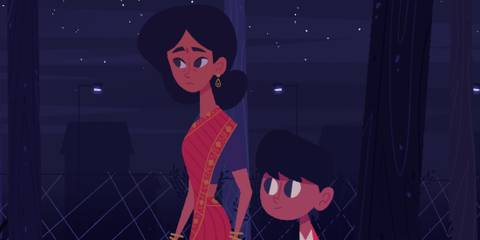 mother and son looking concerned