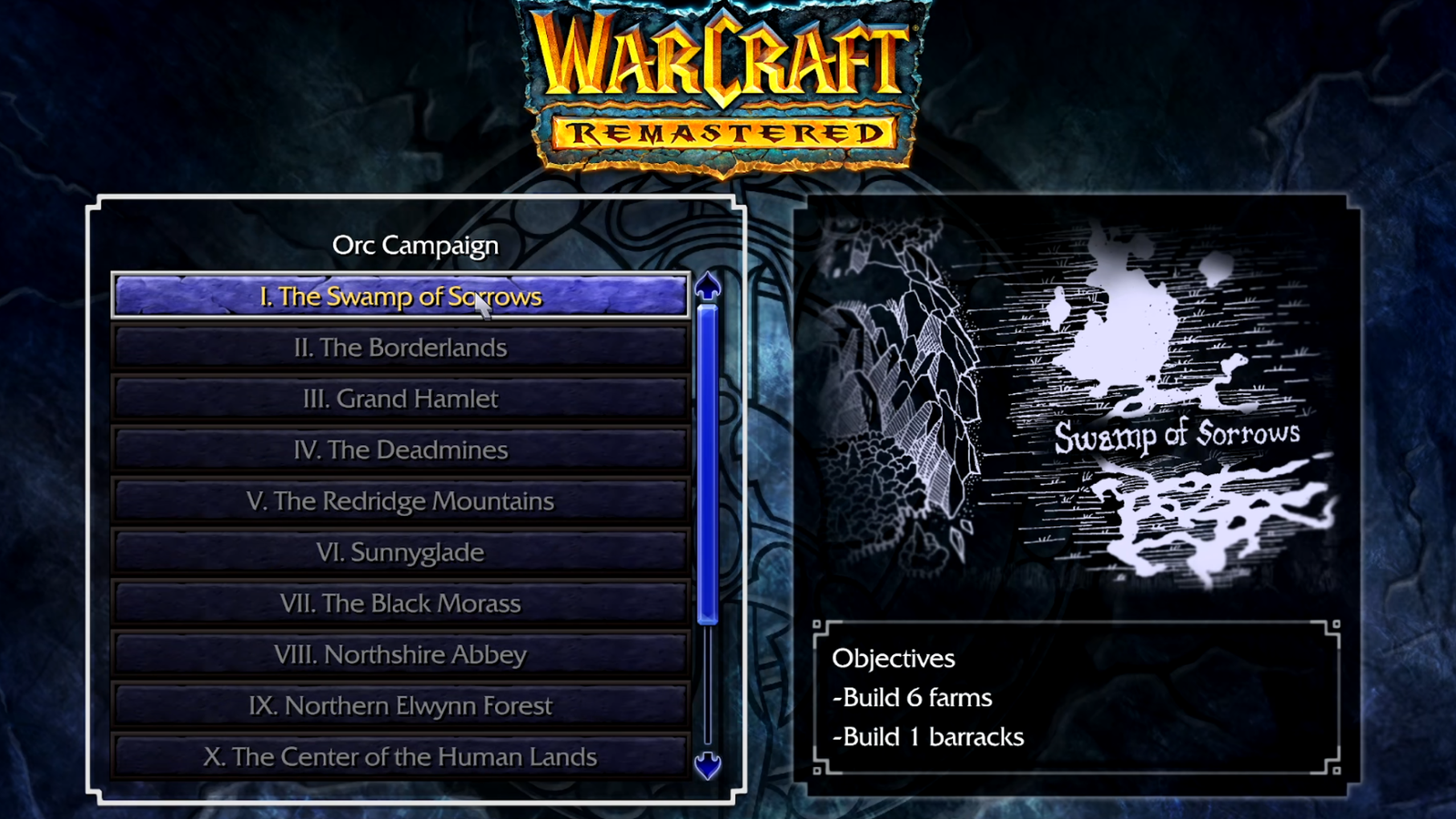 Warcraft 1 Remastered Orc Campaign Scenario 1 Swamp of Sorrows