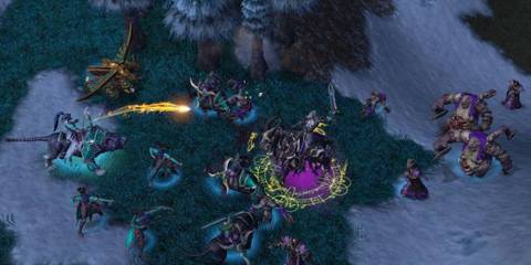 Night Elves battling against undead forces in Warcraft III: Reforged
