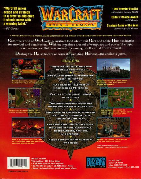 warcraft orcs and humans box back