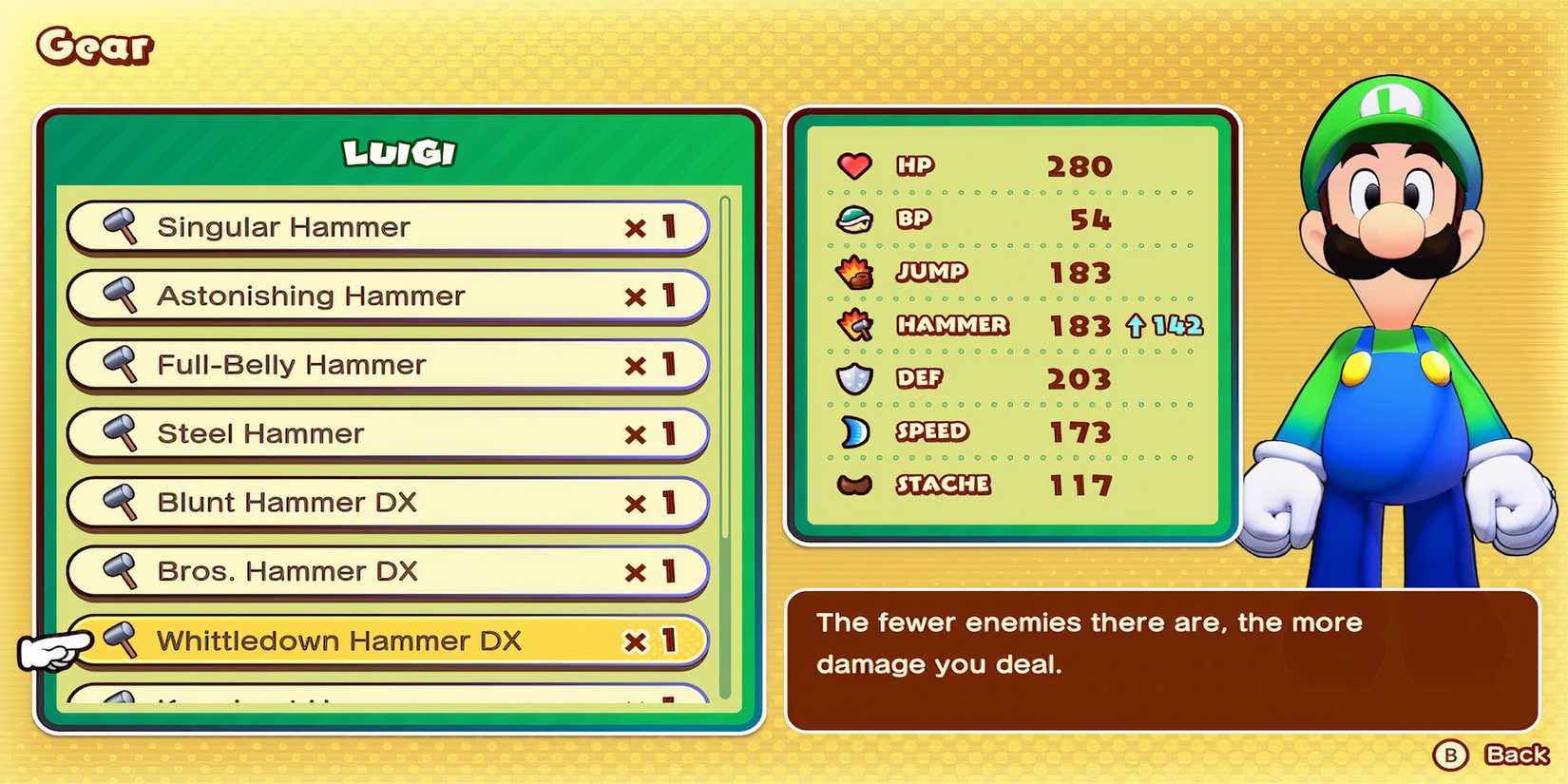 Whittledown Hammer DX weapon in Mario & Luigi Brothership