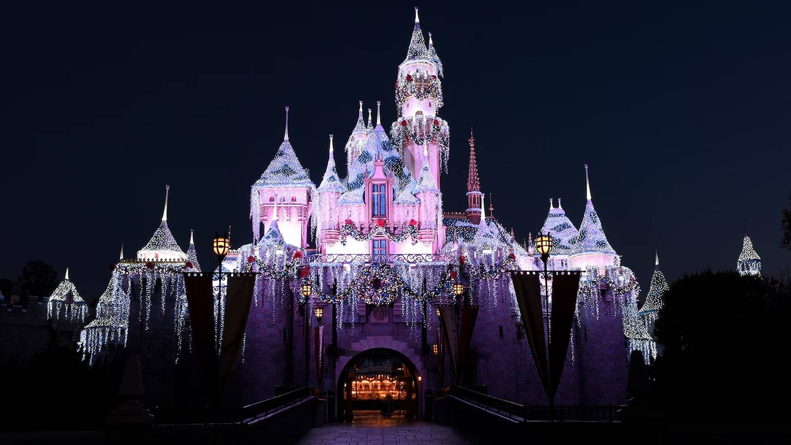 The Sleeping Beauty Castle at Disneyland transforms for the Christmas season each year.