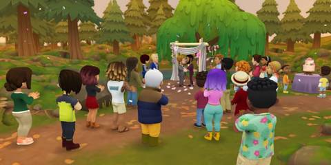 marriage underneath tree with villagers