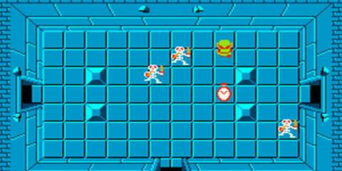 Zelda NES Link in a dungeon room with Stalfos and a stopwatch