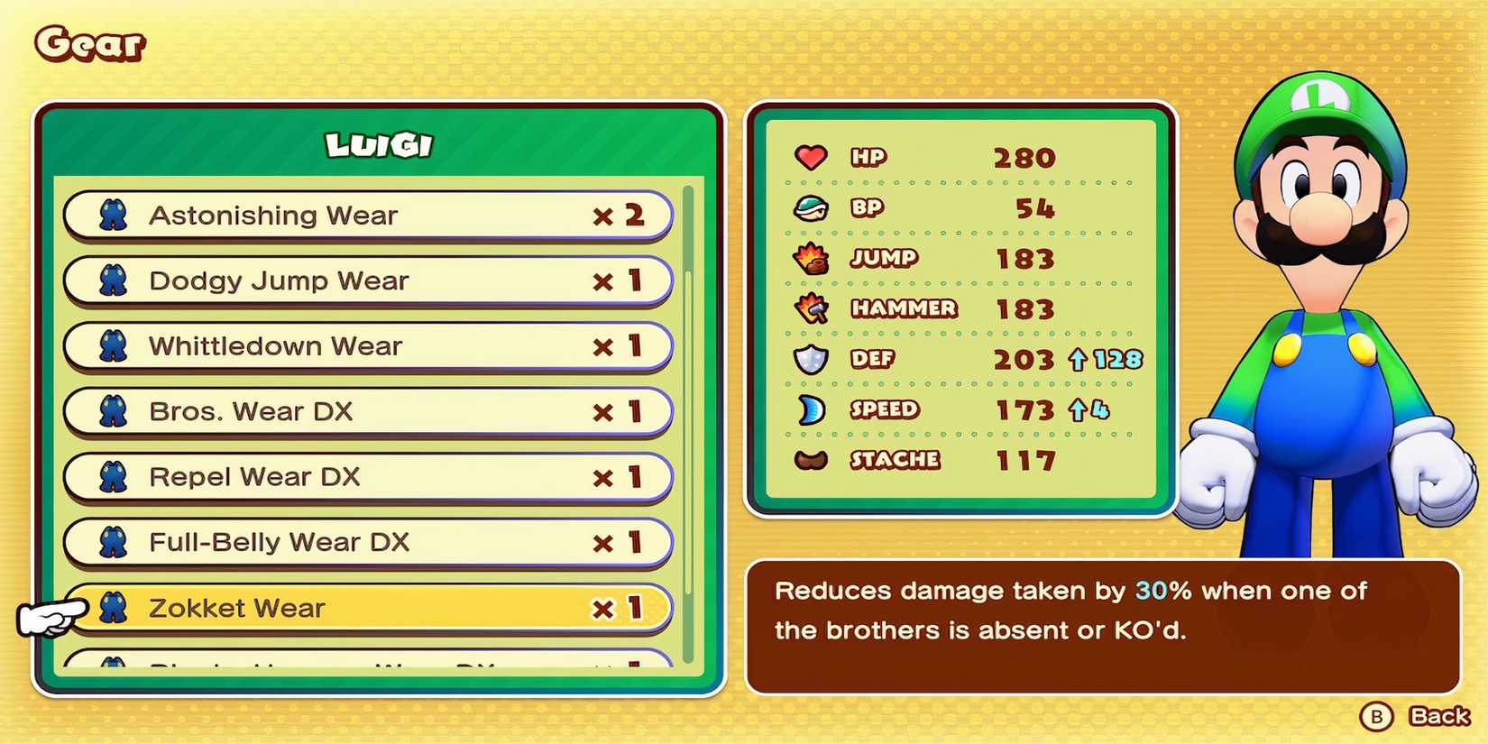 Zokket Wear armor in Mario & Luigi Brothership