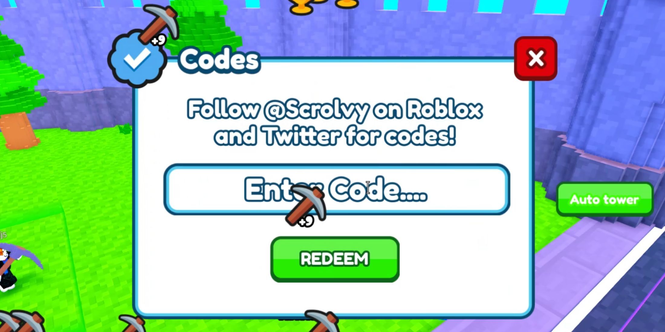 +1 block per click on the codes tab