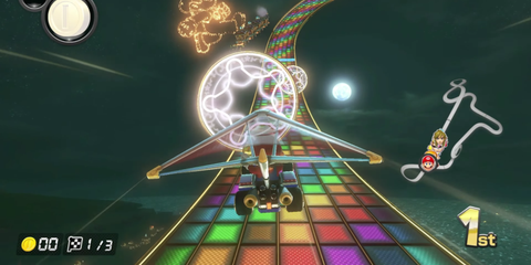 Gliding on Rainbow Road from Mario Kart 8