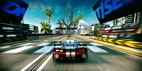 Gameplay of the Airport Terminal Track from Split/Second Going Over the Finish Line