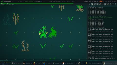 Fighting a croc in Caves of Qud