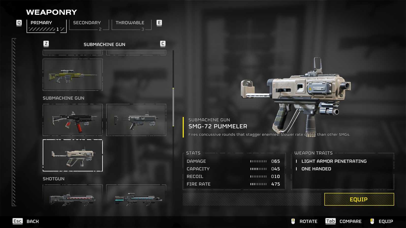 The Pummeler in Helldivers 2's arsenal screen