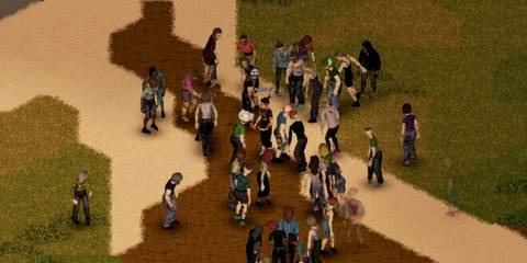 Standing in a swarm of zombies in Project Zomboid