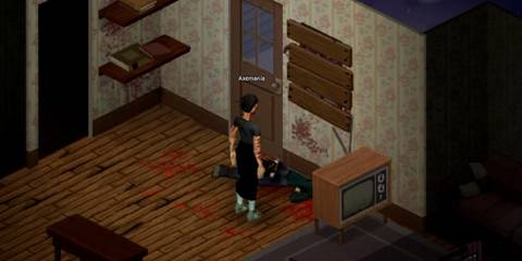 A boarded window in Project Zomboid