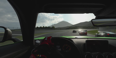 First Person VIew of the Fuji International Speedway from Gran Turismo 7 with Mount Fuji in the Background