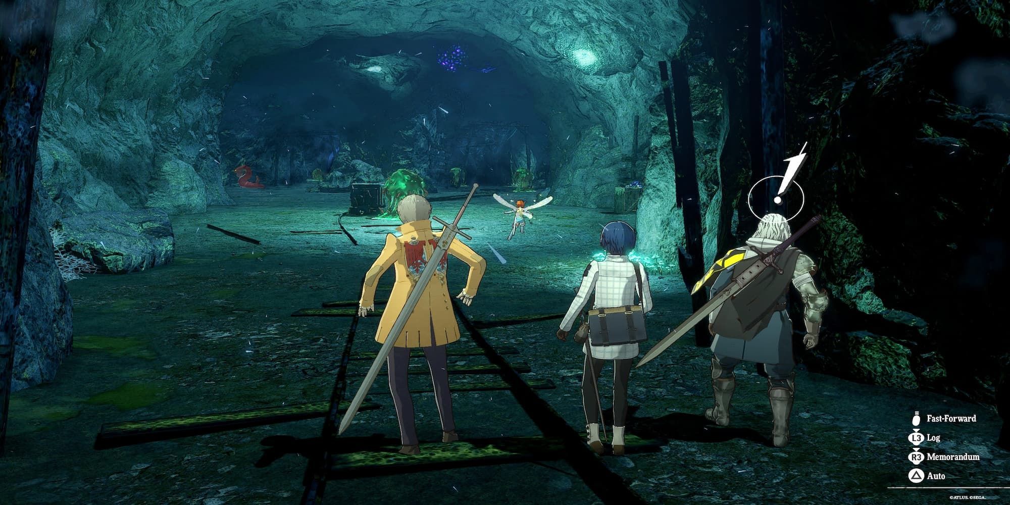 The Protagonist, Strohl, and Grius Walking Through The Cave