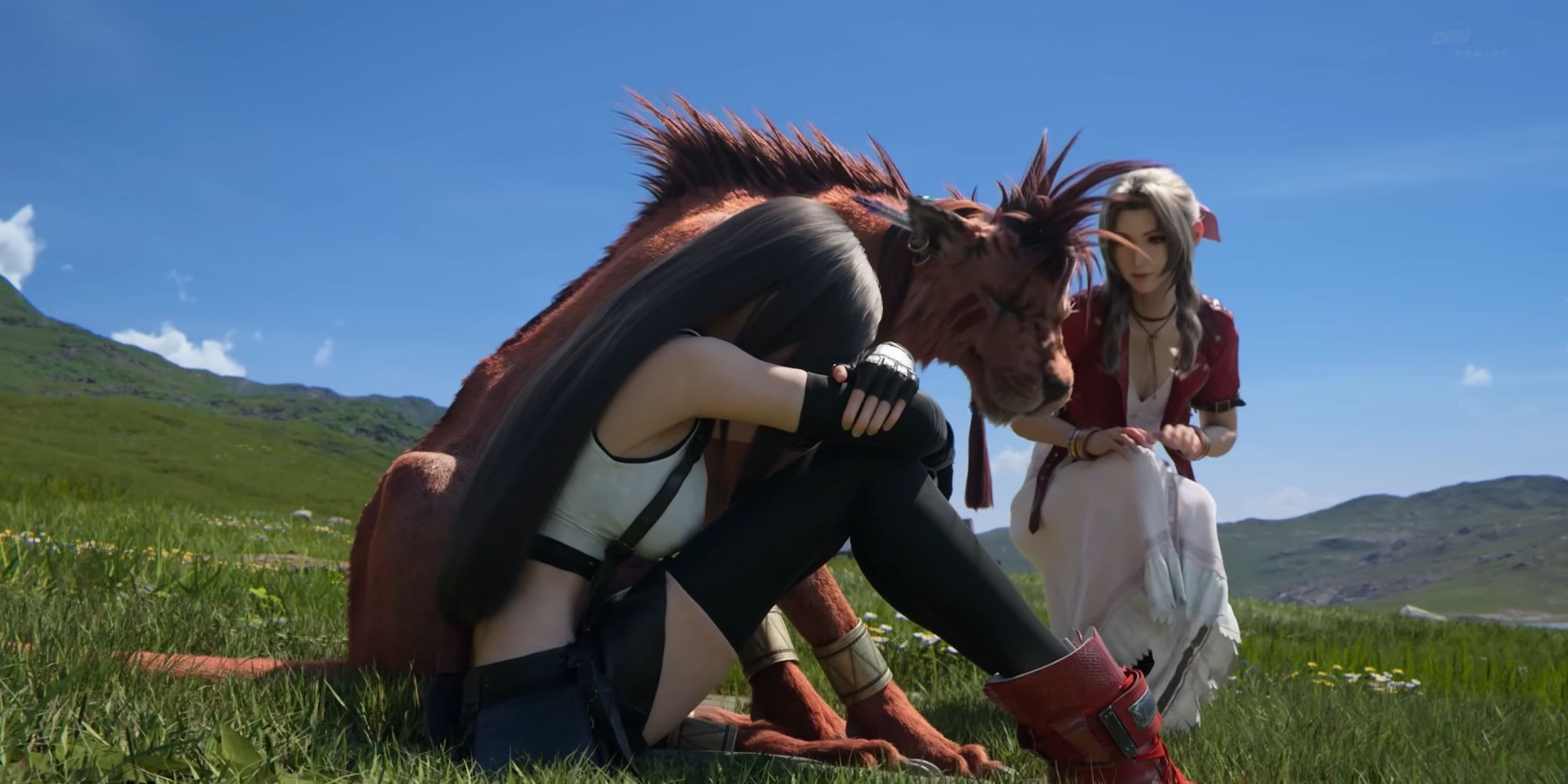 Final Fantasy 7 Rebirth Aerith's Spirit Looks At Tifa and Red XIII