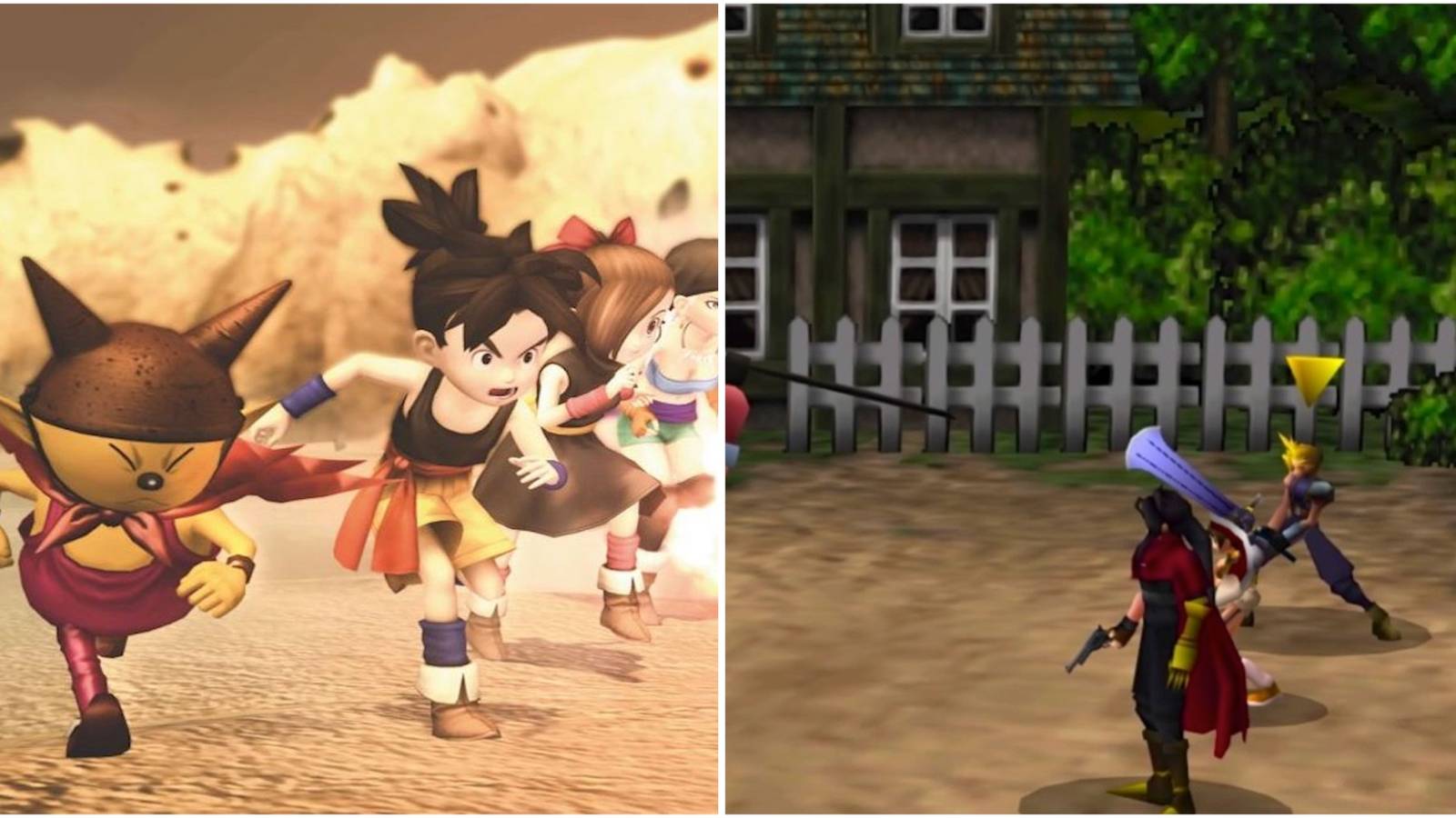 A cutscene featuring characters Blue Dragon and Fighting Palmer in Final Fantasy 7 (PS1)