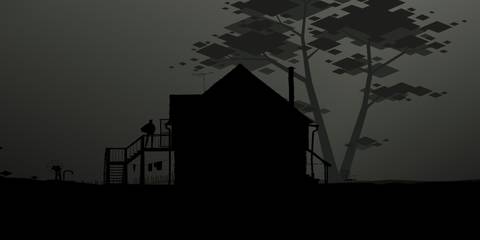 A Figure With A Large Backpack Stands At The Door Of A Rural Cabin In Kentucky Route Zero