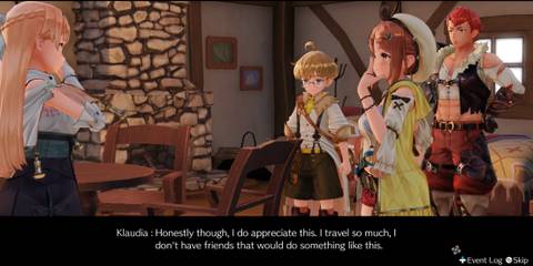 A heartfelt dialogue scene between Klaudia and friends in Atelier Ryza, a beloved cozy JRPG