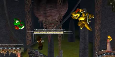 A Key Frame Showing Mario, Bowser, Yoshi, & Zelda Battling In Super Smash Bros Melee