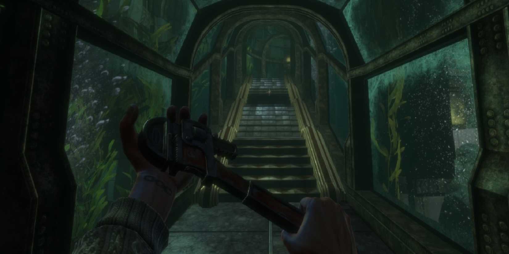 A keyframe showing the main character holding a key in Bioshock