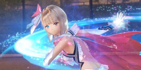 A magical attack sequence featuring bright visuals in Blue Reflection, a jrpg in school settings