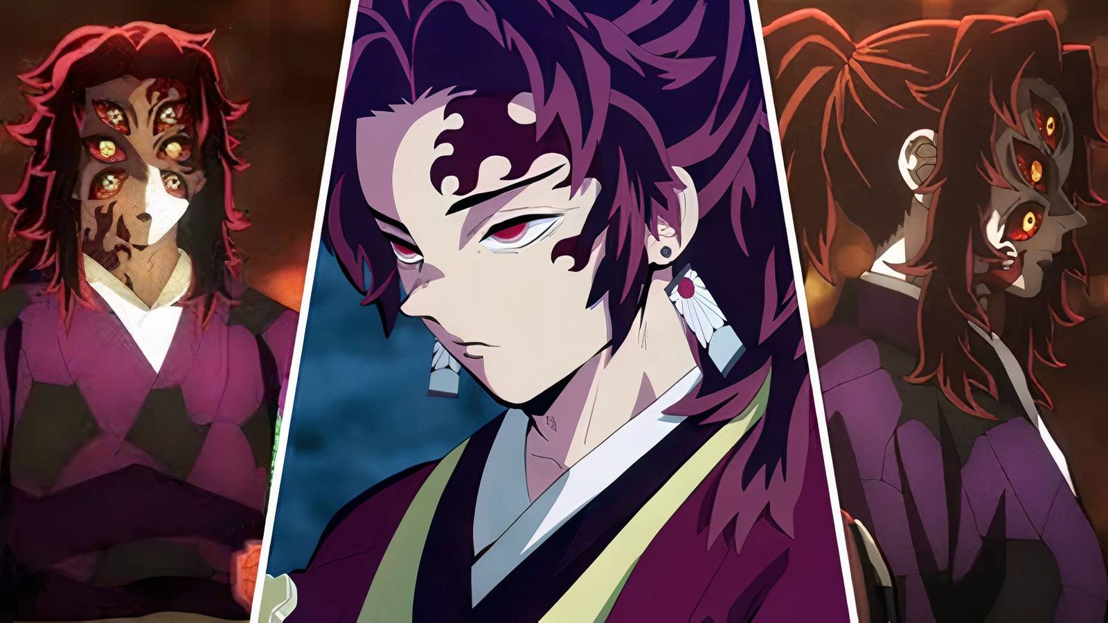 A split image of Kokushibo And Yoriichi in Demon Slayer