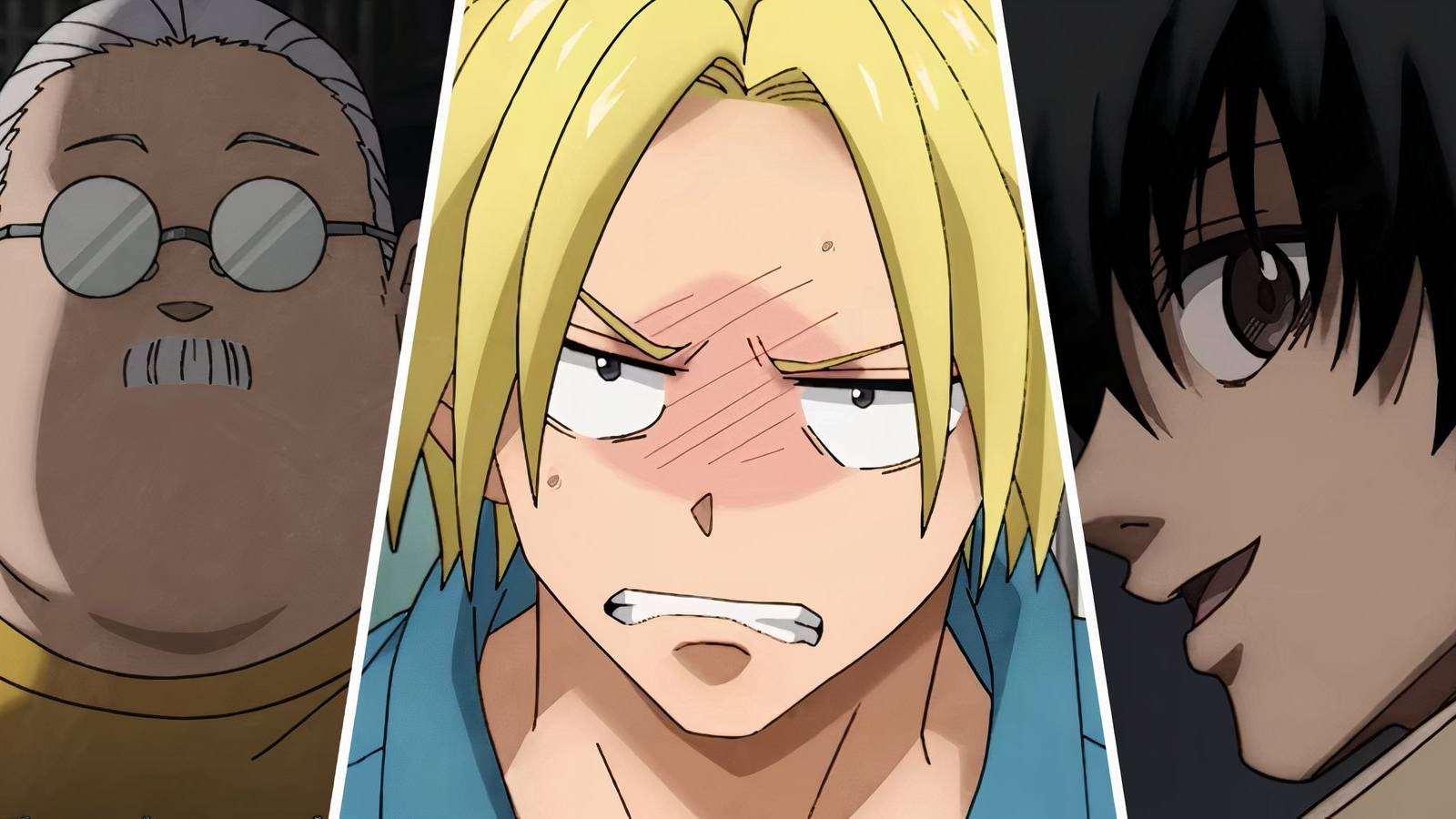 A split image showing Taro Sakamoto, Yoichi Nagumo and Shin Asakura from Sakamoto Days