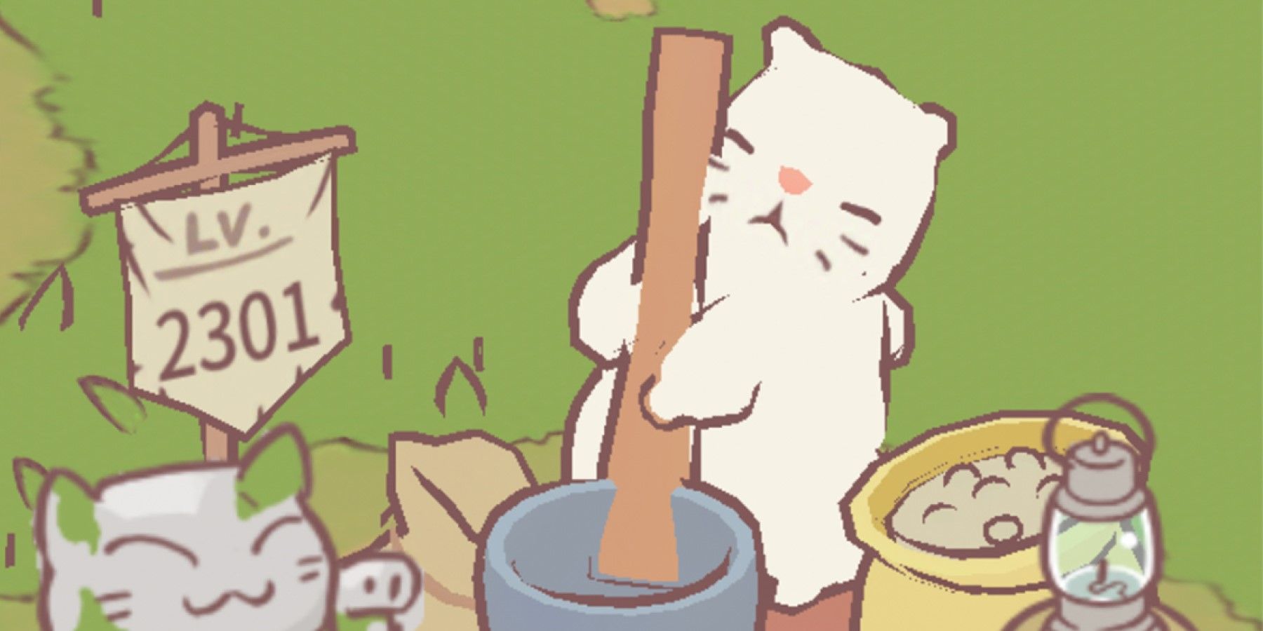 A White Cat Using A Pestle In Cats & Soup