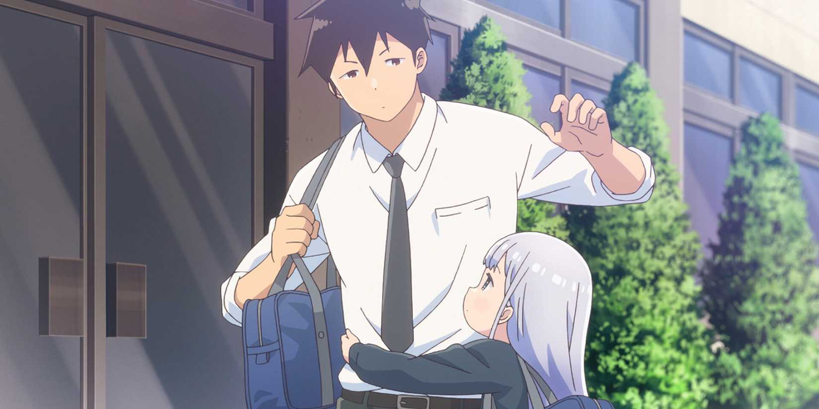 Reina Aharen hugs Raido outdoors.