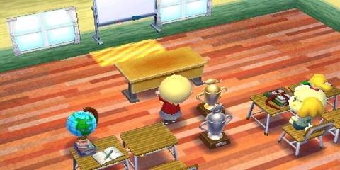 An Animal Crossing Character Places A Desk In A Nook Home From Animal Crossing Happy Home Designer
