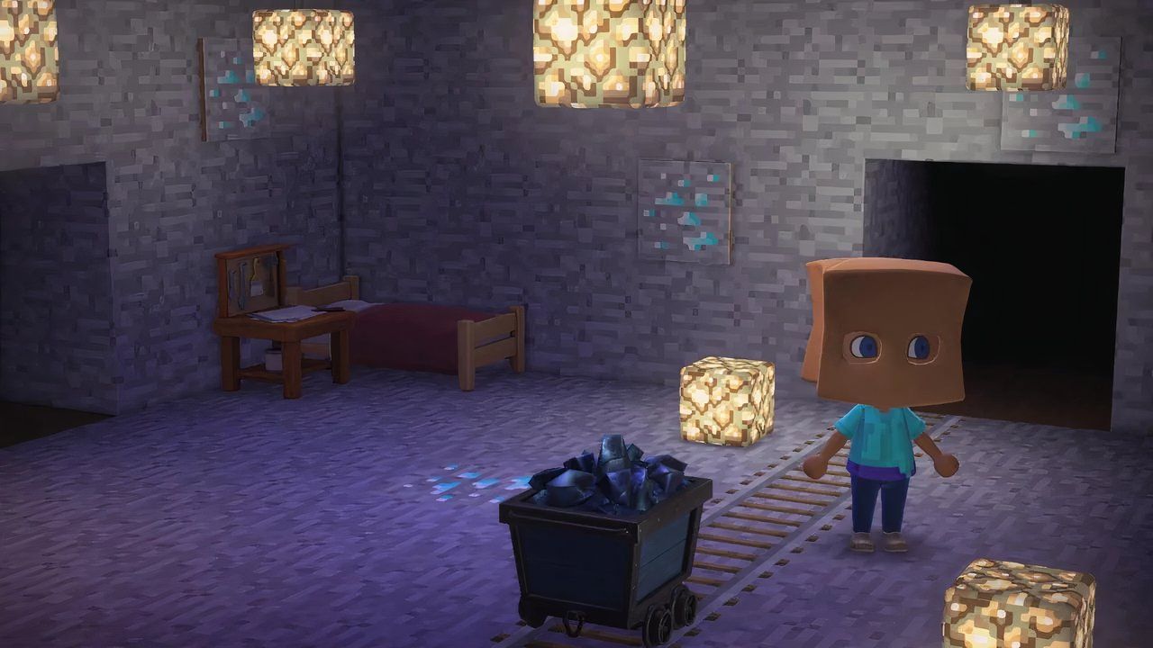 A Minecraft-inspired room with diamonds in Animal Crossing: New Horizons