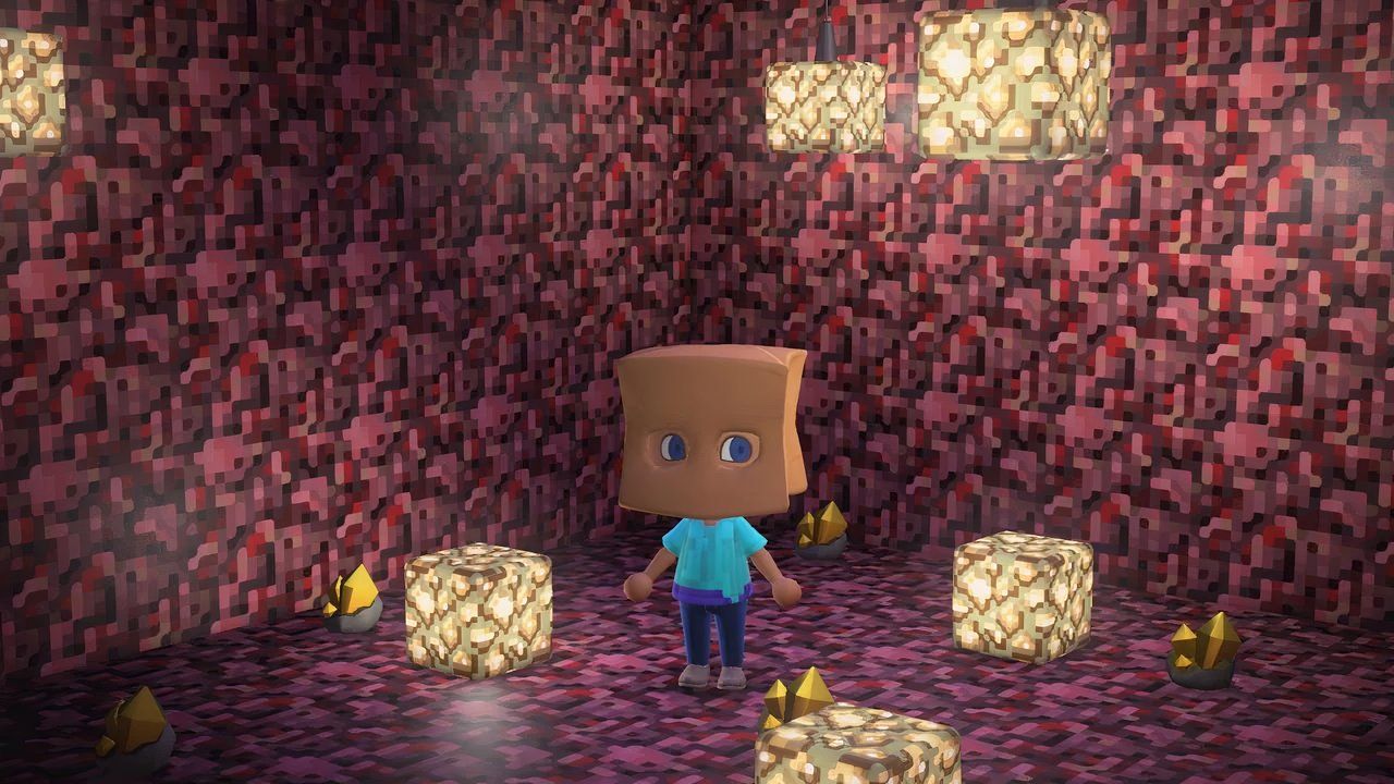 A Minecraft Nether-inspired room in Animal Crossing: New Horizons