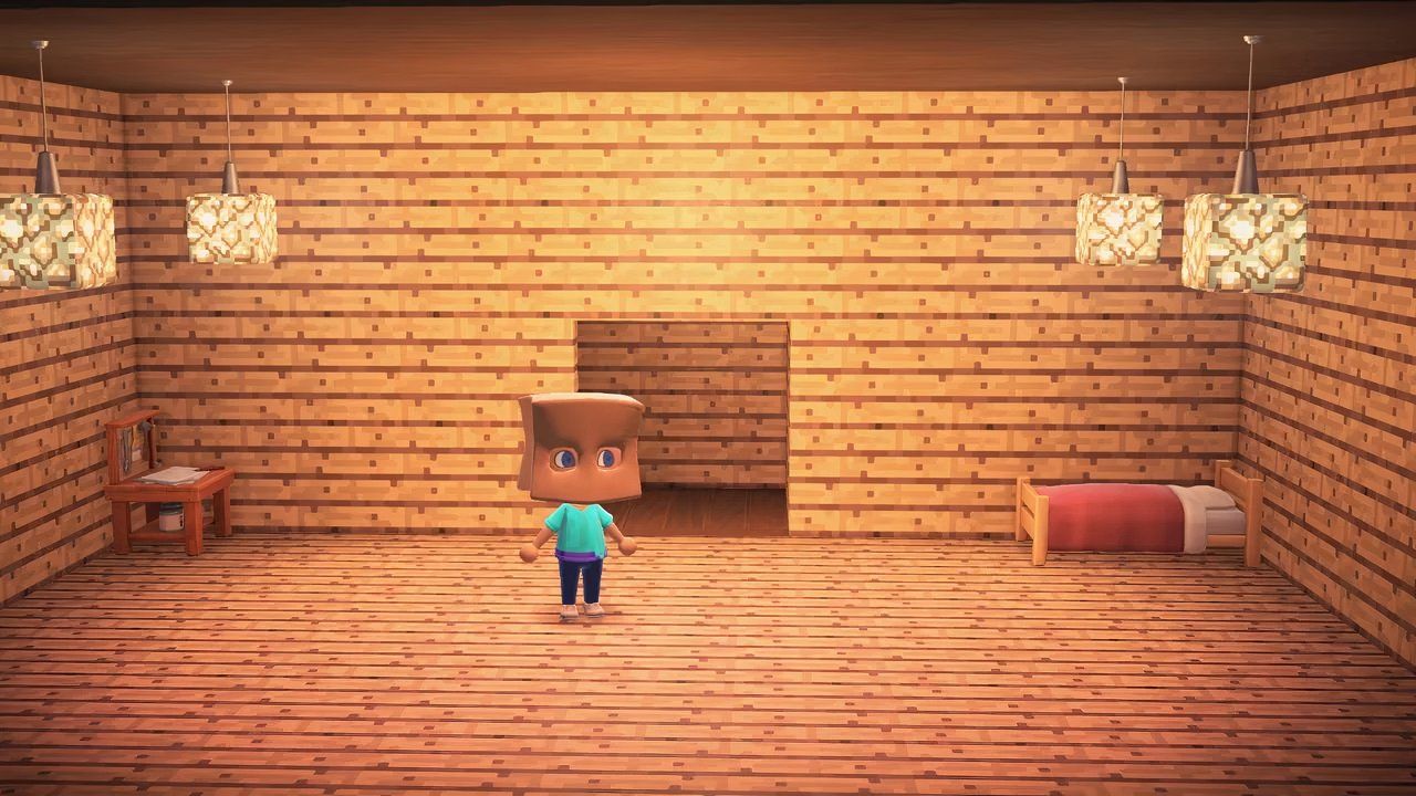 A room in Animal Crossing: New Horizons that looks like a Minecraft house