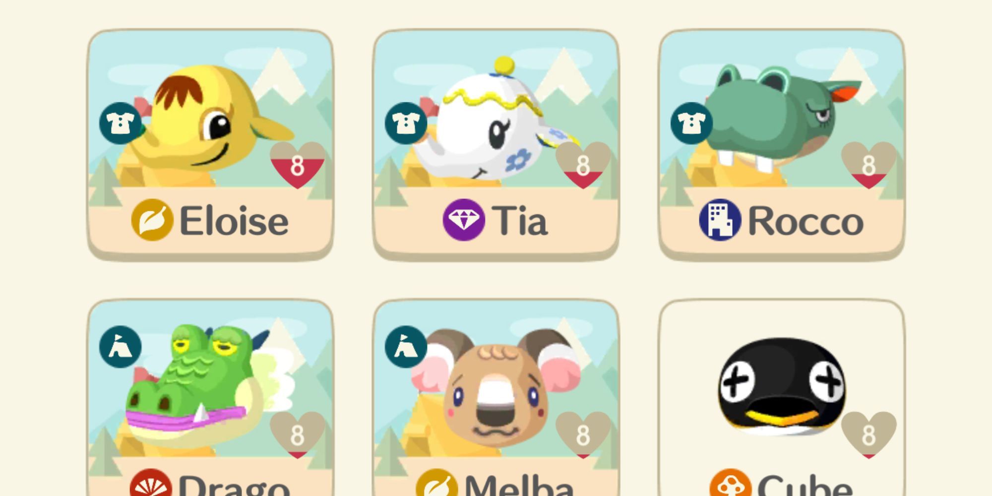 animal crossing pocket camp complete contacts list