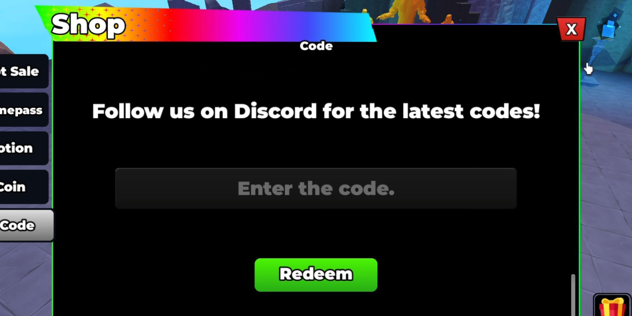 Anime RNG TD on the codes tab