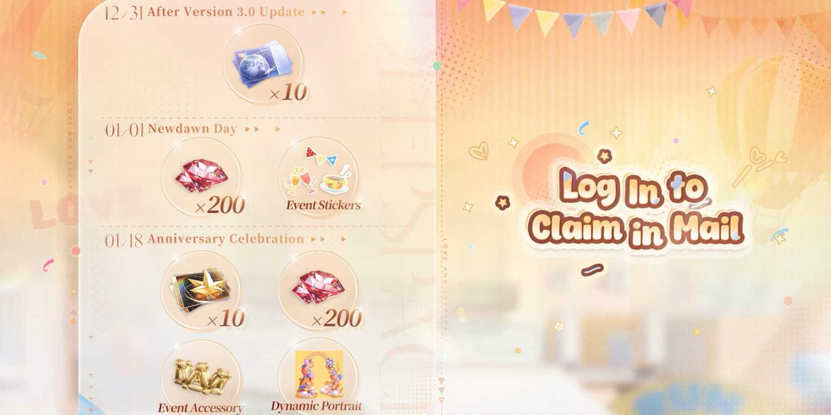 anniversary log in rewards in love and deepspace