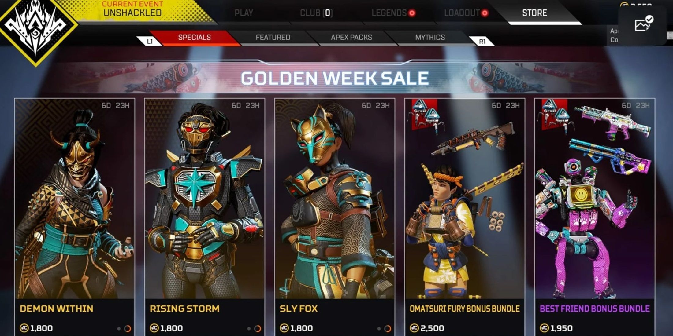 Apex Legends store items Golden Week sale