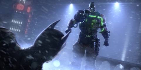 Bane standing over Batman in Batman: Arkham Origins
