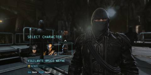 Initiation Bruce Wayne skin selection in Batman: Arkham Origins