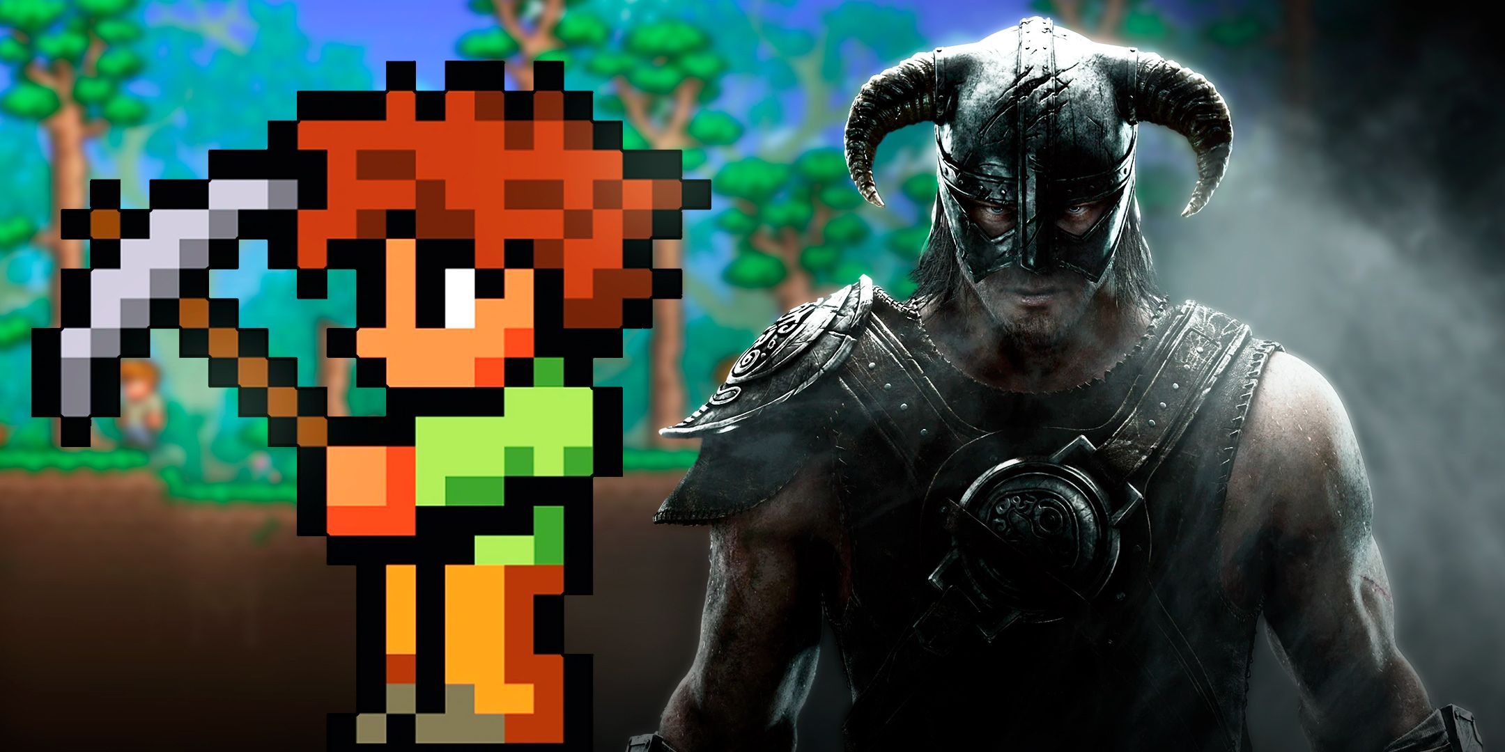 Characters from Terraria and Skyrim