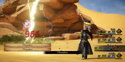 Elvis using a Thundara spell on an enemy